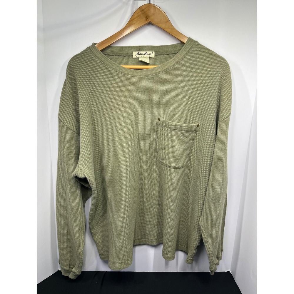 Eddie Bauer Mens XXL Waffle Knit Thermal Long Sleeve Pocket Shirt Sage Green